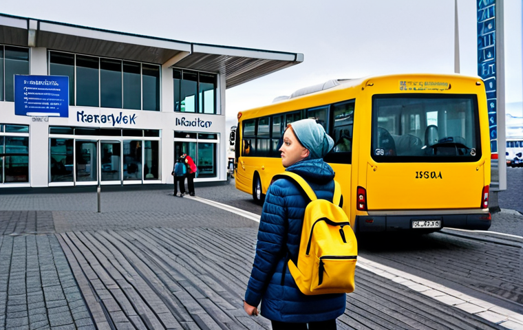 **

"A tourist woman with a backpack, fully clothed in modest travel attire, standing at the BSÍ bus terminal in Reykjavik, Iceland. The terminal is bustling with people and buses. The background shows a modern building with signage. Safe for work, appropriate content, perfect anatomy, correct proportions, professional photography, high quality."

**